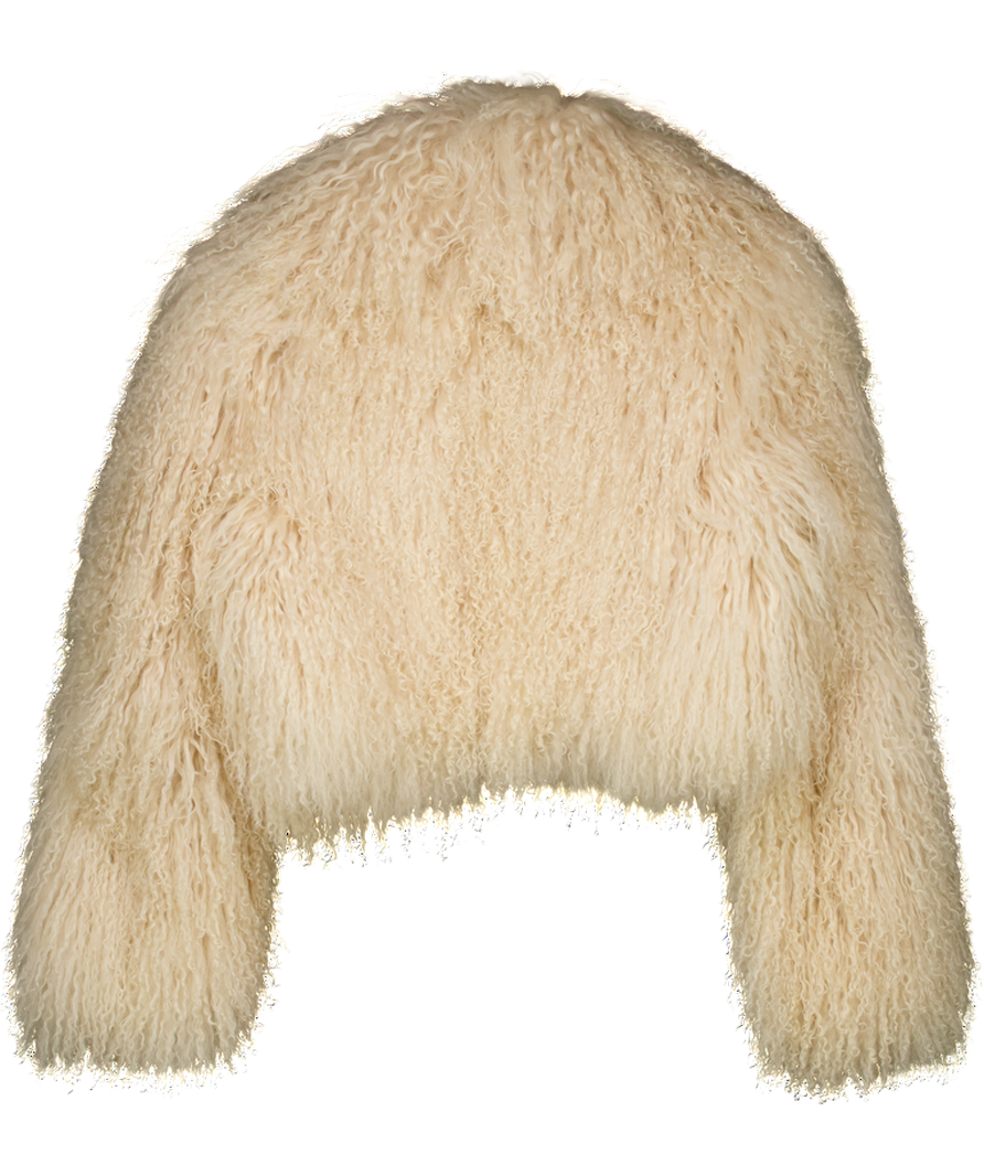 JANE & TASH ( De Savary London) Cream Mongolian Shearling Cropped Coat UK S