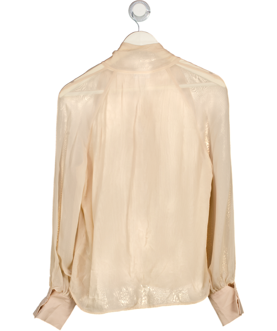 REISS Tina Silk-blend Chiffon Tie-neck Blouse In Pale Pink UK 8