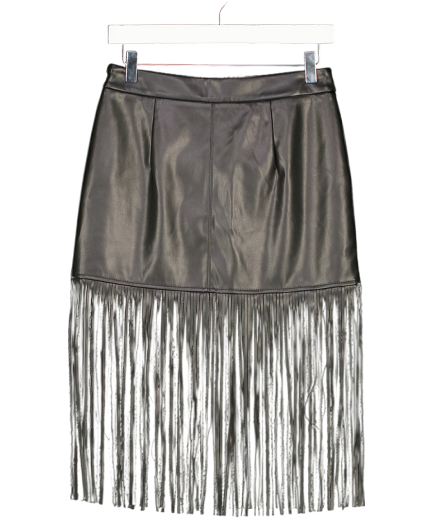 lefties Black Faux Leather Fringe Skirt UK S
