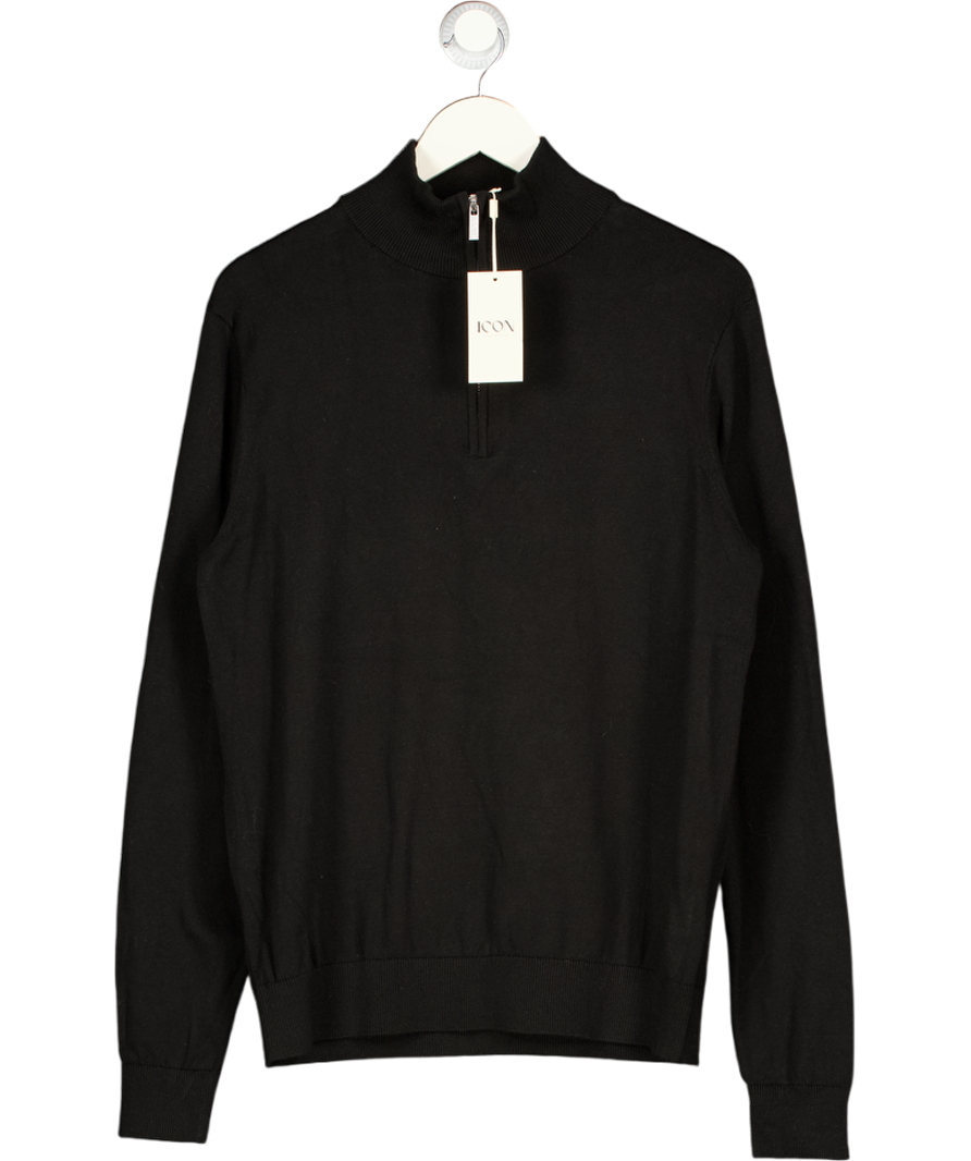 Icon Amsterdam Black The Santoni Quarter Zip Sweater UK M