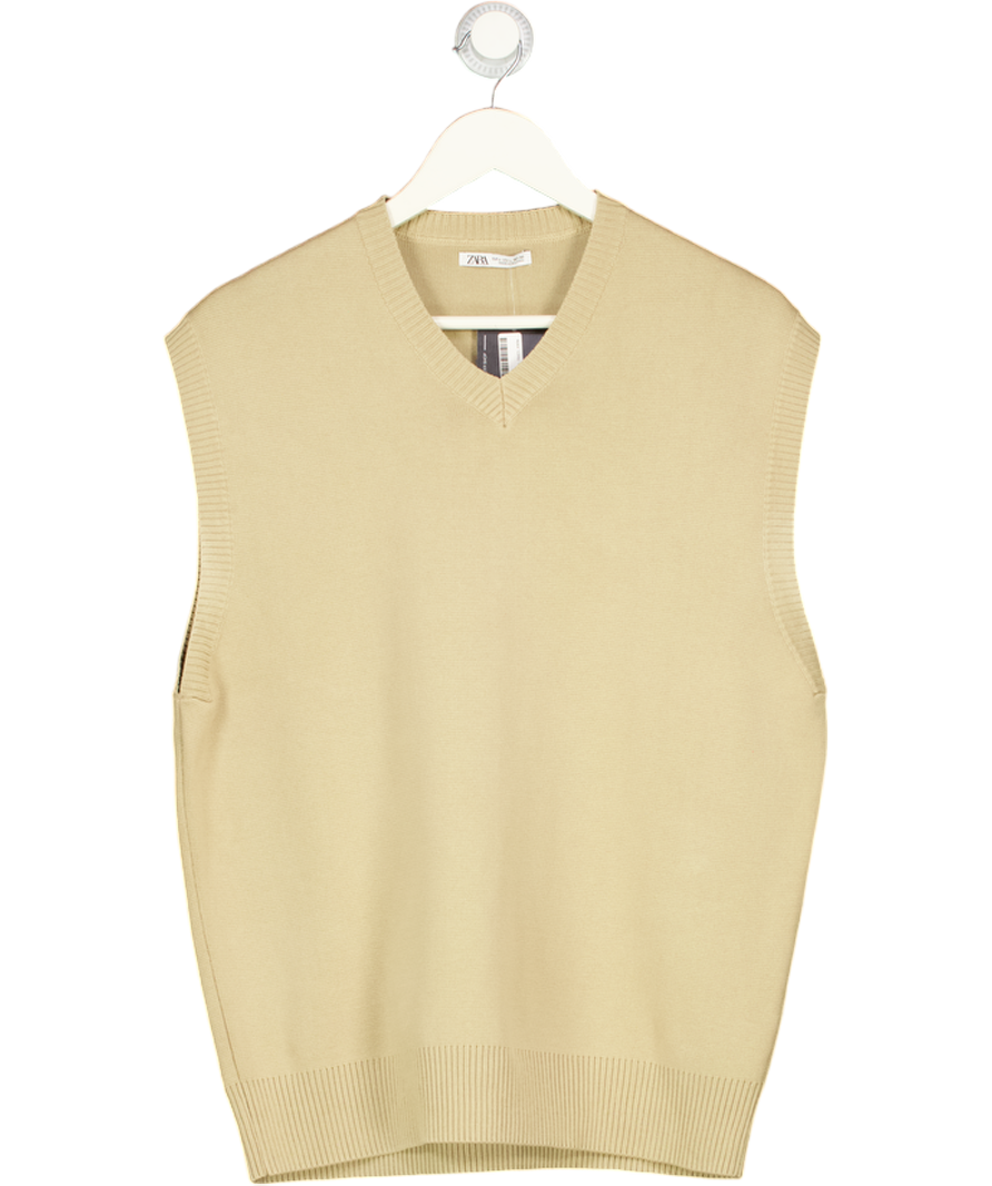 ZARA Beige 100% Cotton Knit Vest Top UK L