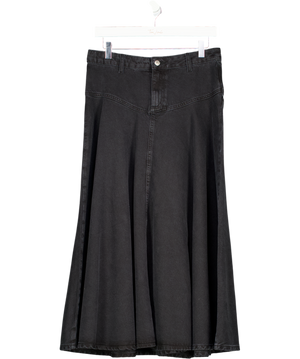 Topshop Black Denim Yoke Front Maxi Skirt UK 8
