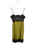 ZARA Olive Green Satin Mini Dress With Lace UK M