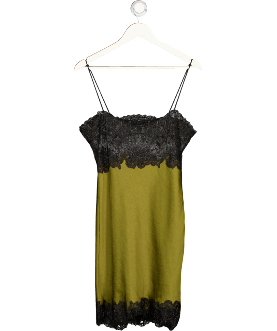 ZARA Olive Green Satin Mini Dress With Lace UK M