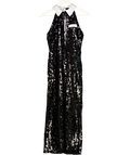 Karen Millen Black Sequin High Neck Open Back Midi Dress UK 10