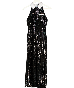 Karen Millen Black Sequin High Neck Open Back Midi Dress UK 10