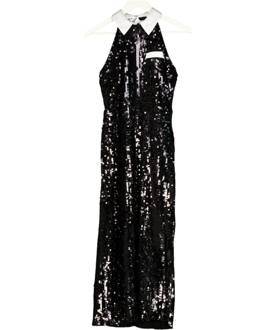 Karen Millen Black Sequin High Neck Open Back Midi Dress UK 10