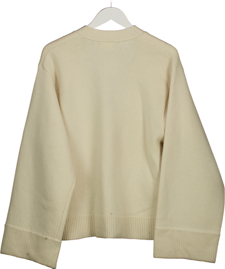 AXEL ARIGATO Cream 100% Wool Memory Relaxed Embroidered "a" Logo Cardigan UK M