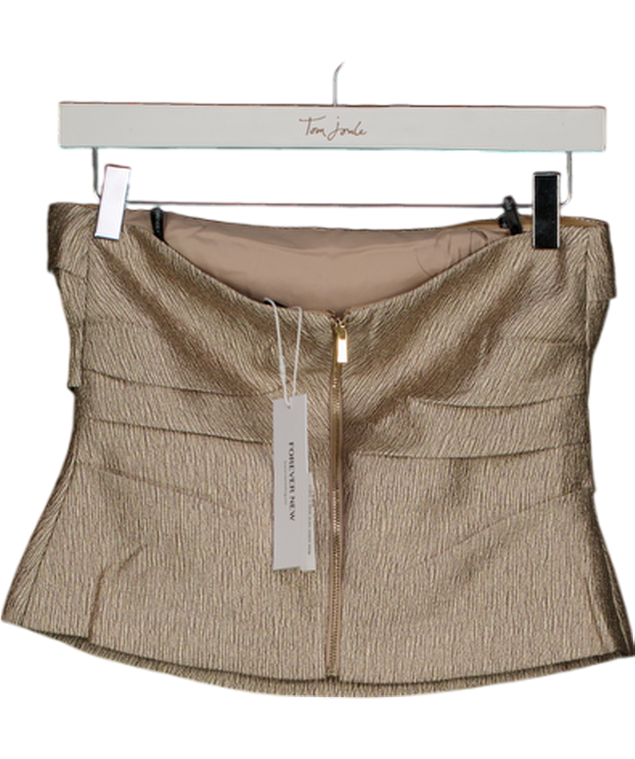 FOREVER NEW Metallic Gold Kamila Tucked Strapless Bandeau Top UK 8