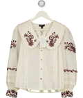 Nobody's Child Cream & Burgundy Embroidered Blouse UK 8
