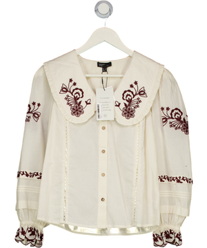 Nobody's Child Cream & Burgundy Embroidered Blouse UK 8