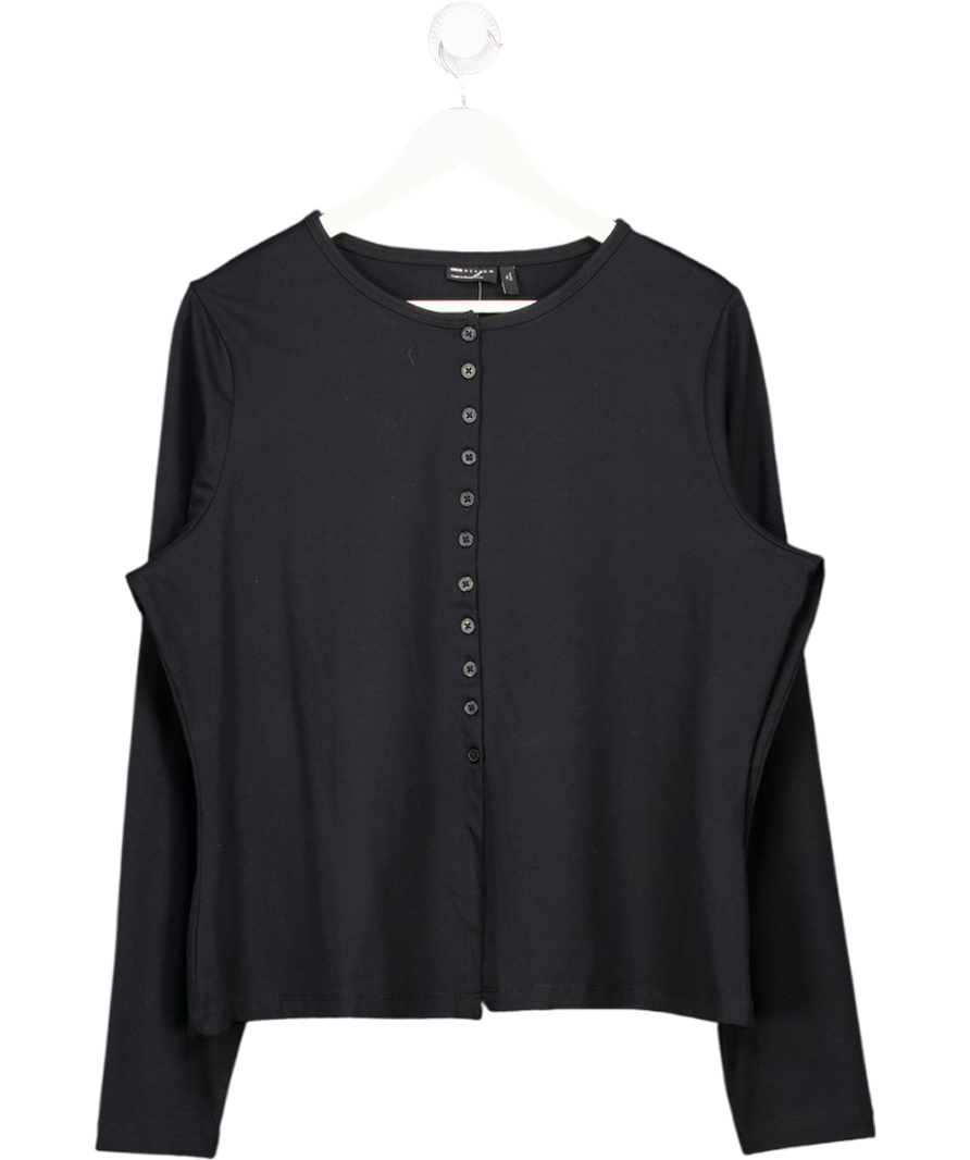 ASOS Black Cotton Button Through Long Sleeve Top UK XL