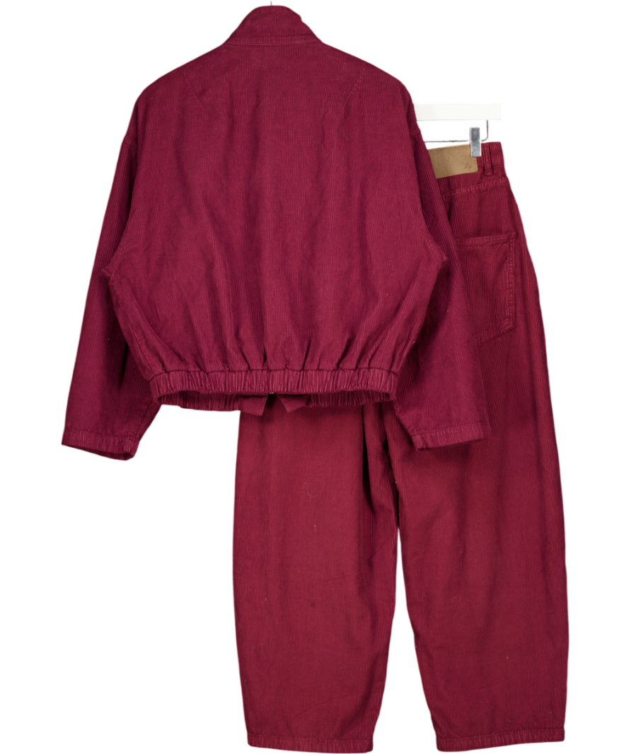 RECLAIMED VINTAGE 2-piece Cord Bomber Jacket & Trouser (w26) Co-ord Set N Burgundy Red UK S