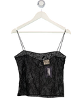KHAITE Black Sadie Square-neck Floral-lace Tank Top UK S