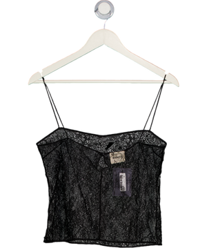 KHAITE Black Sadie Square-neck Floral-lace Tank Top UK S