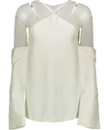 SOLACE LONDON Sasha Cut-out Bonded Jersey Top In Ecru White UK 6