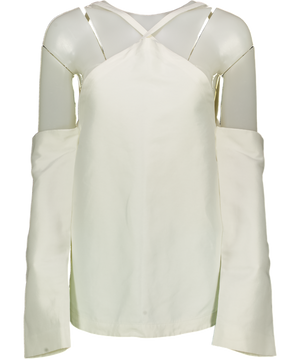 SOLACE LONDON Sasha Cut-out Bonded Jersey Top In Ecru White UK 6