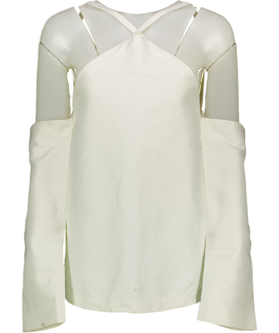 SOLACE LONDON Sasha Cut-out Bonded Jersey Top In Ecru White UK 6