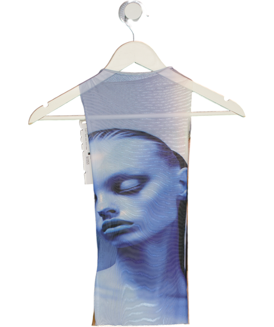 1XBLUE White Graphic Print Mesh Ai Vest Top UK S
