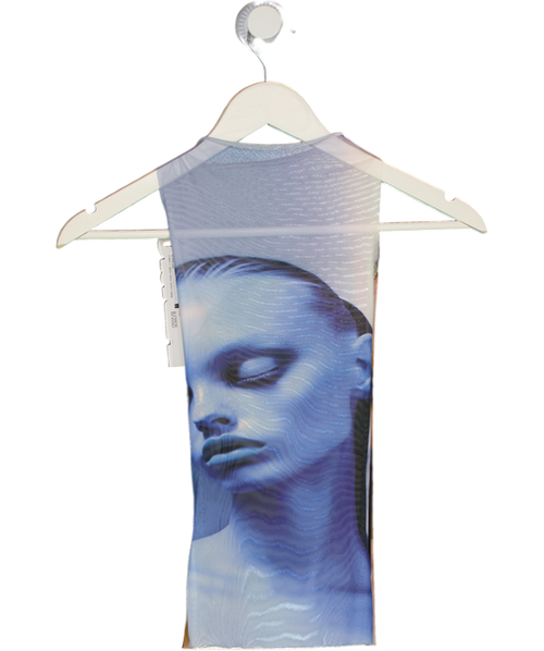 1XBLUE White Graphic Print Mesh Ai Vest Top UK S