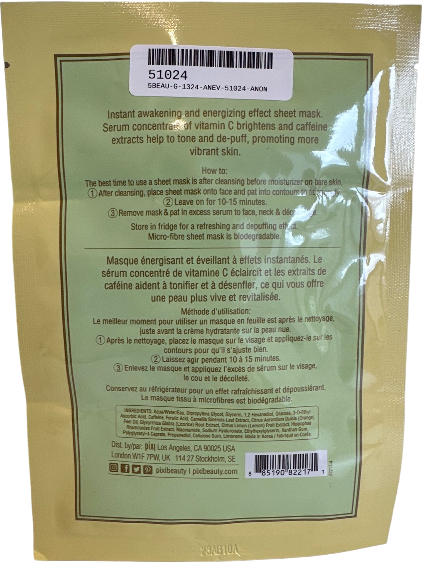 Pixi Green Energizing Infusion Sheet Mask With Vitamin C and Caffeine