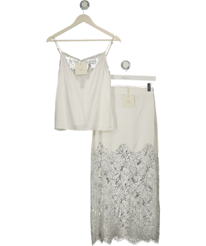 MANDIBREEZE X Lovisa Barkman 2-piece White  Silk Lace Top & Skirt Set UK XS