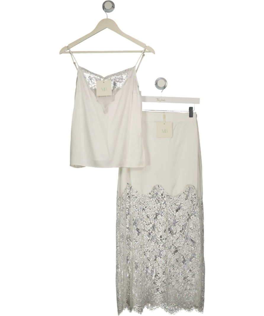 MANDIBREEZE X Lovisa Barkman 2-piece White  Silk Lace Top & Skirt Set UK XS