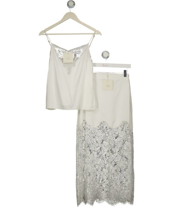 MANDIBREEZE X Lovisa Barkman 2-piece White  Silk Lace Top & Skirt Set UK XS