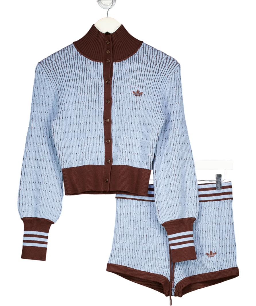 adidas 2-piece Blue & Brown Originals Cable Knit Track Jacket And Hotpants Set UK S