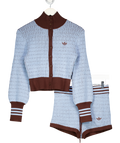 adidas 2-piece Blue & Brown Originals Cable Knit Track Jacket And Hotpants Set UK S