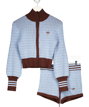 adidas 2-piece Blue & Brown Originals Cable Knit Track Jacket And Hotpants Set UK S