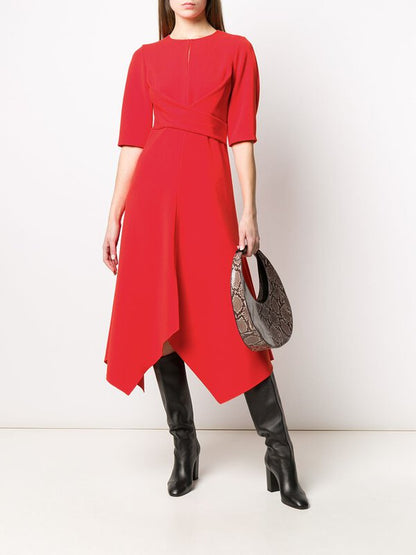 Dorothy Schuhmacher Red Sophisticated Perfection Draped Midi Dress Sz3 UK M