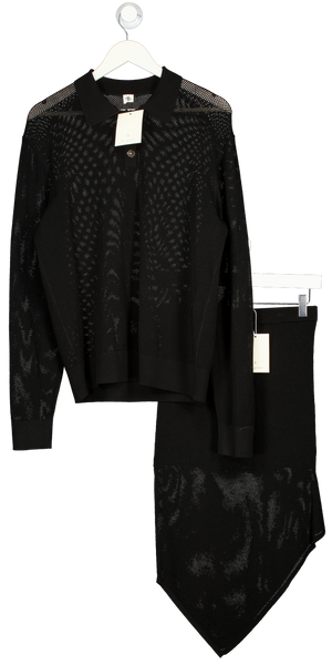 THE GARMENT Black Madison Long-sleeve Open-knit Woven Polo Top & Skirt Set UK 8
