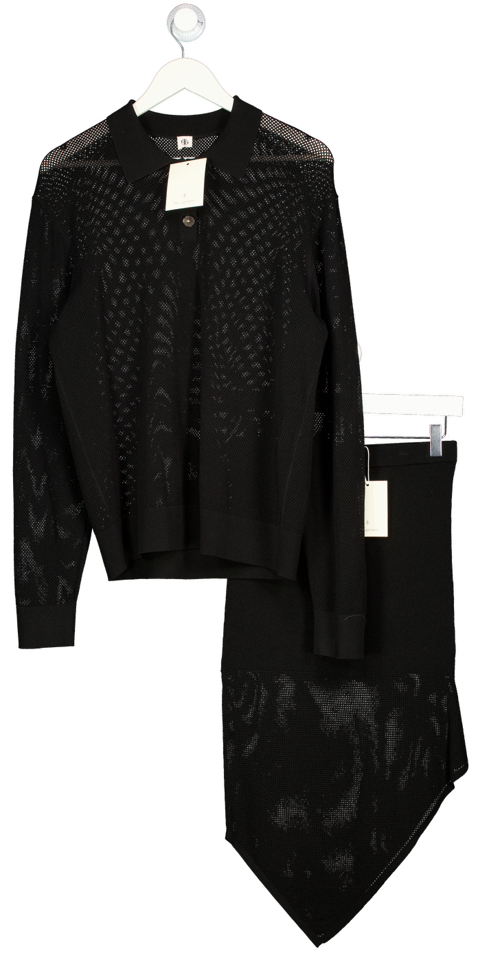 THE GARMENT Black Madison Long-sleeve Open-knit Woven Polo Top & Skirt Set UK 8