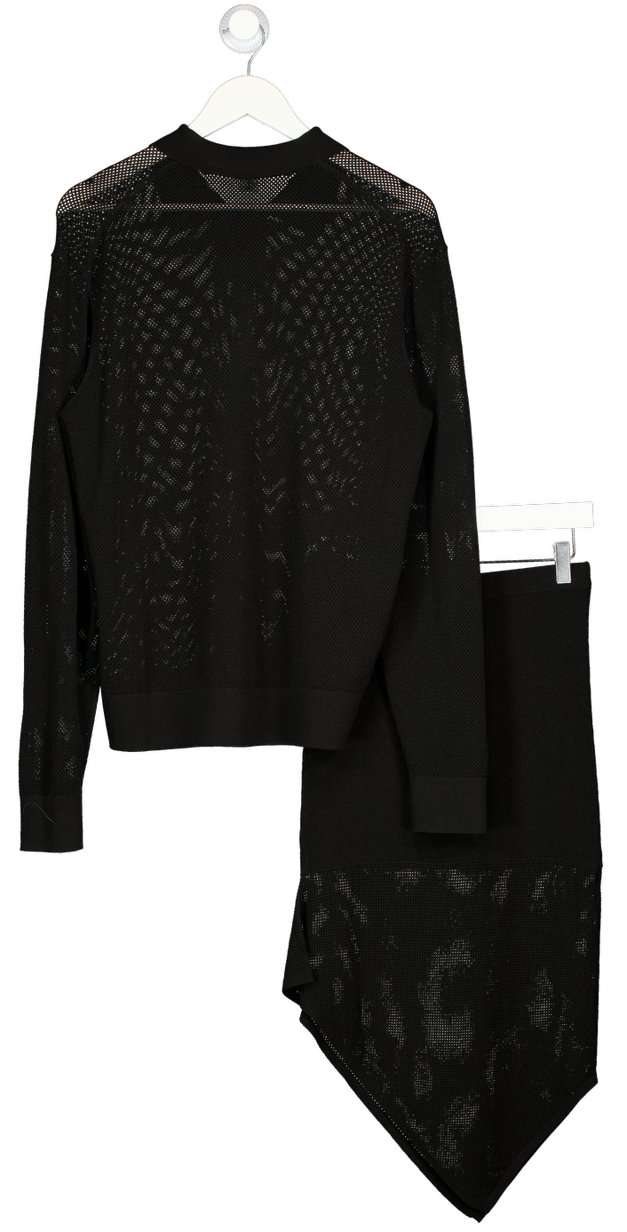 THE GARMENT Black Madison Long-sleeve Open-knit Woven Polo Top & Skirt Set UK 8