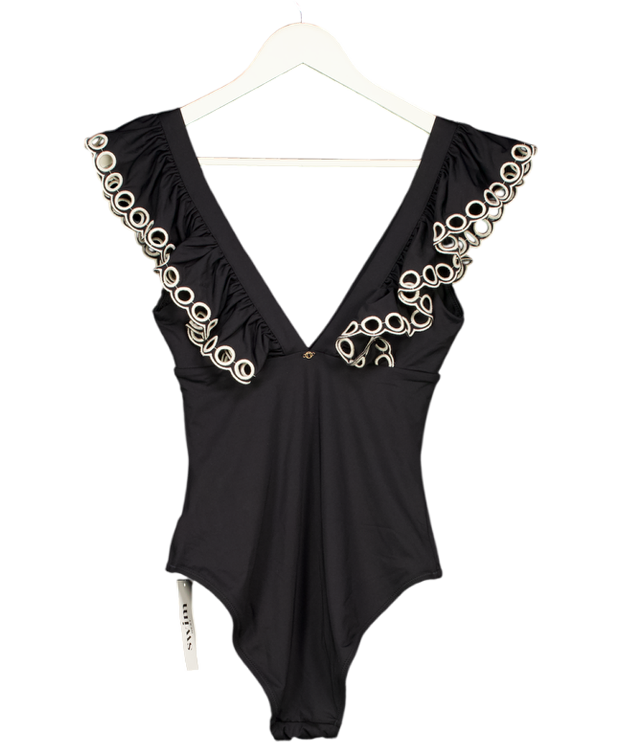NEXT Black & White Plunge Front Lace Ruffle Swimsuit UK 12