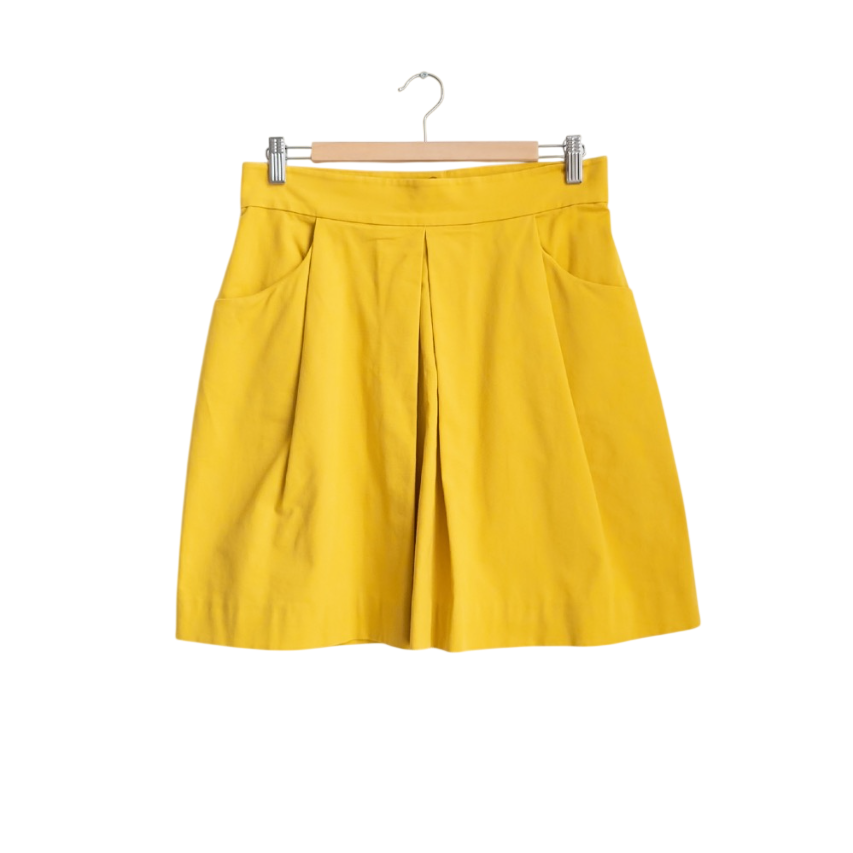 cos Yellow Pleated Cotton Skirt UK 10