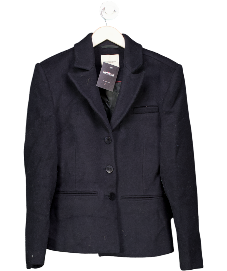 MYBESTFRIENDS Navy Blue Wool Blend Fitted Blazer UK 8