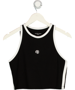 ANINE BING SPORT Black / White Logo Racer Back Top UK L