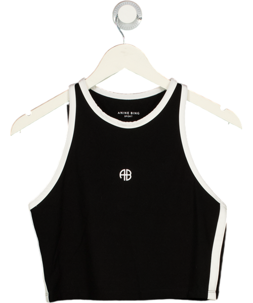 ANINE BING SPORT Black / White Logo Racer Back Top UK L