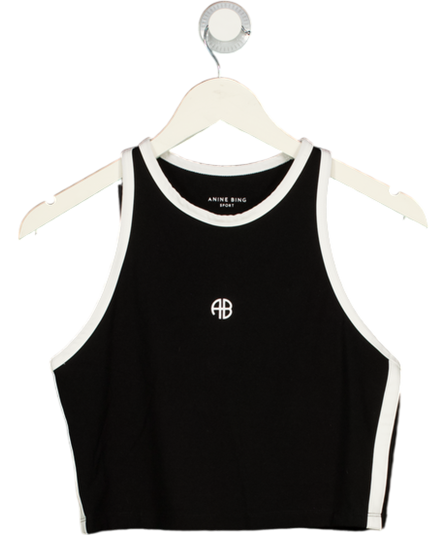 ANINE BING SPORT Black / White Logo Racer Back Top UK L
