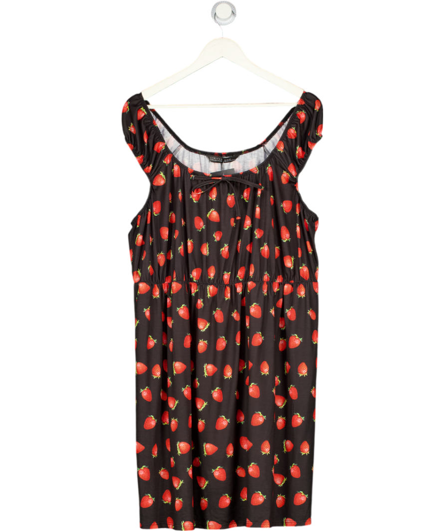Limited Collection Curve Black Strawberry Graphic Tie Front Mini Dress UK 22 -24