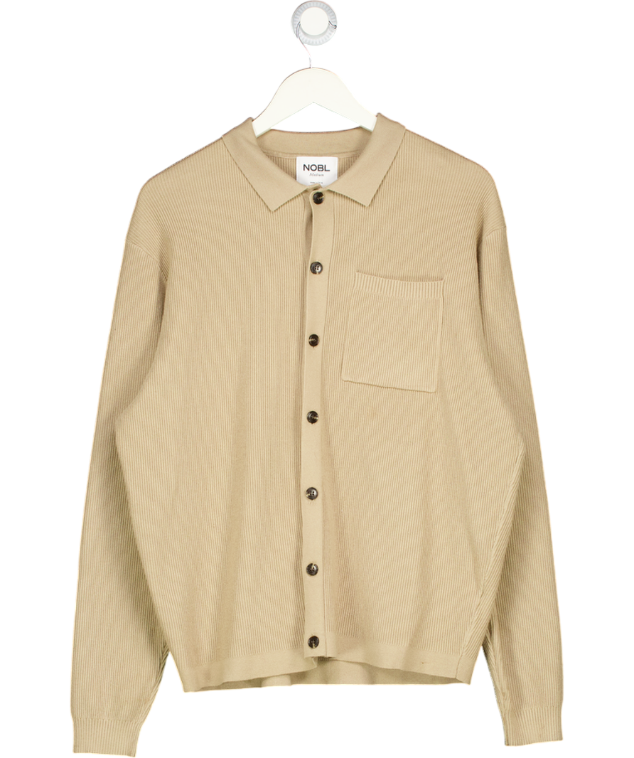 NOBL Beige Ribbed Knit Button Up UK M