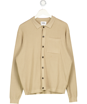 NOBL Beige Ribbed Knit Button Up UK M