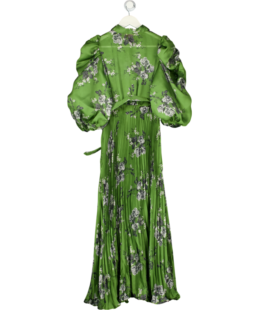 byTIMO Green Puff Sleeve Plissé Maxi Dress In