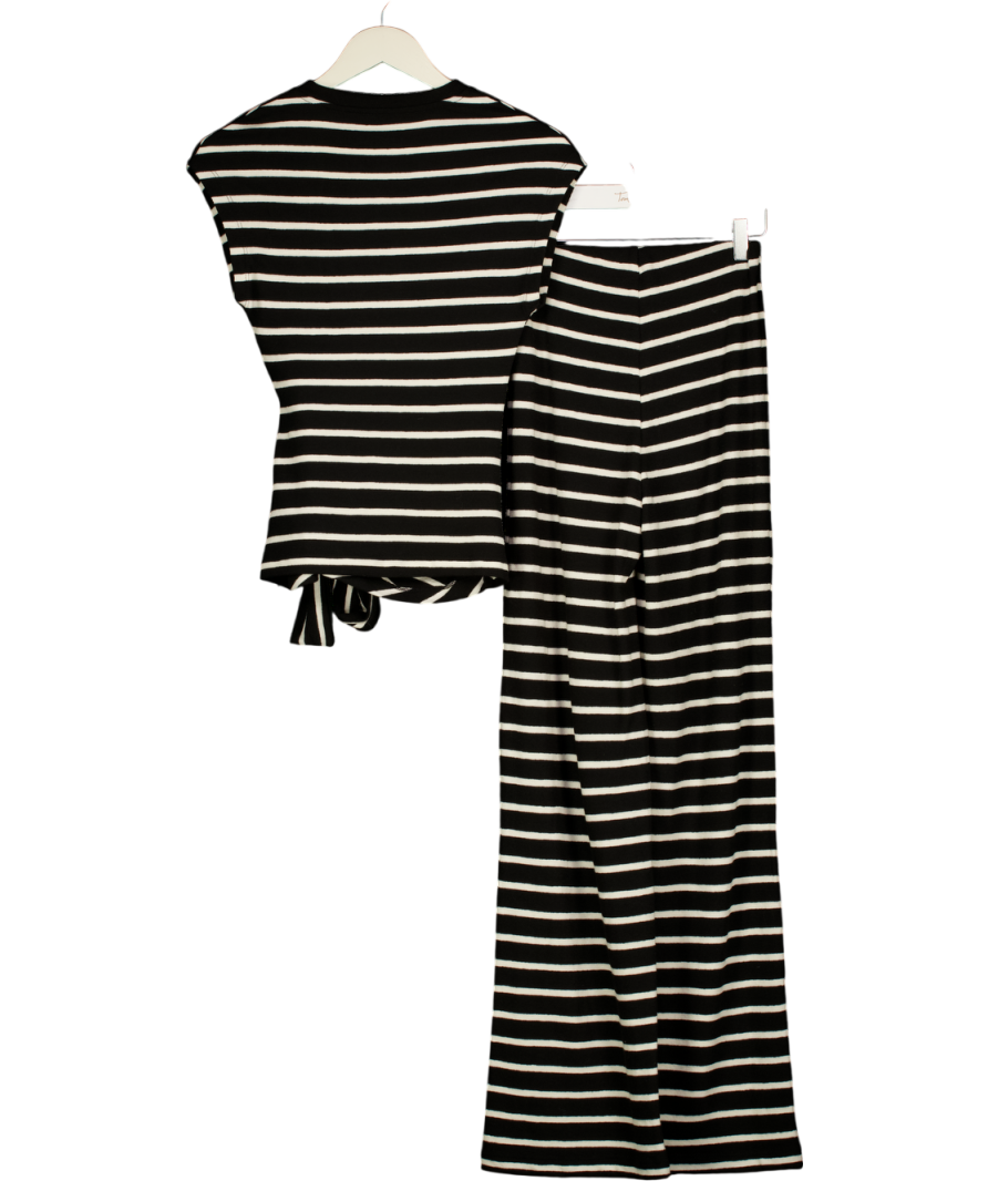 RIVER ISLAND 2-piece Black & White Striped Cotton Blend Knitted Top & Trouser Set UK XS