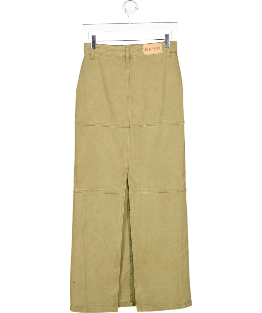 NA-KD Green Denim Maxi Skirt UK 4