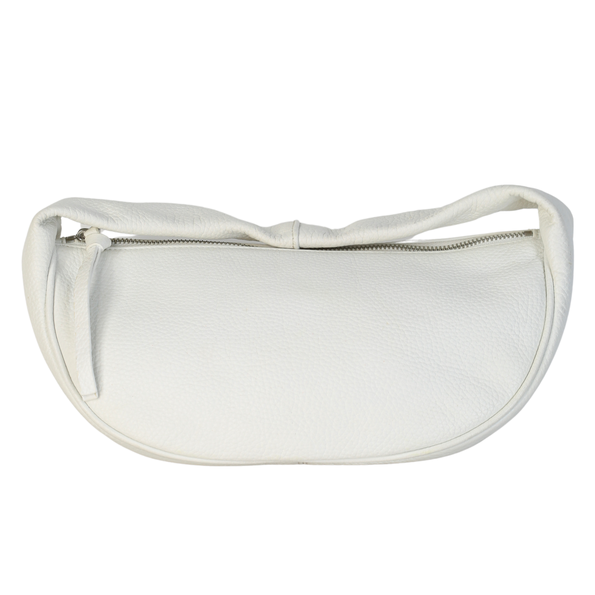 BY FAR Cush White Pebbled Leather Top Handle Bag