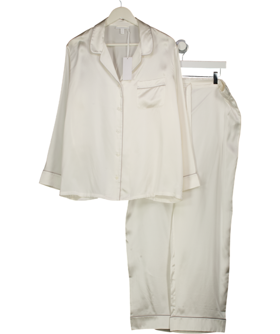 THE WHITE COMPANY Cream 100% Silk Classic Piped Pyjama Set UK XL