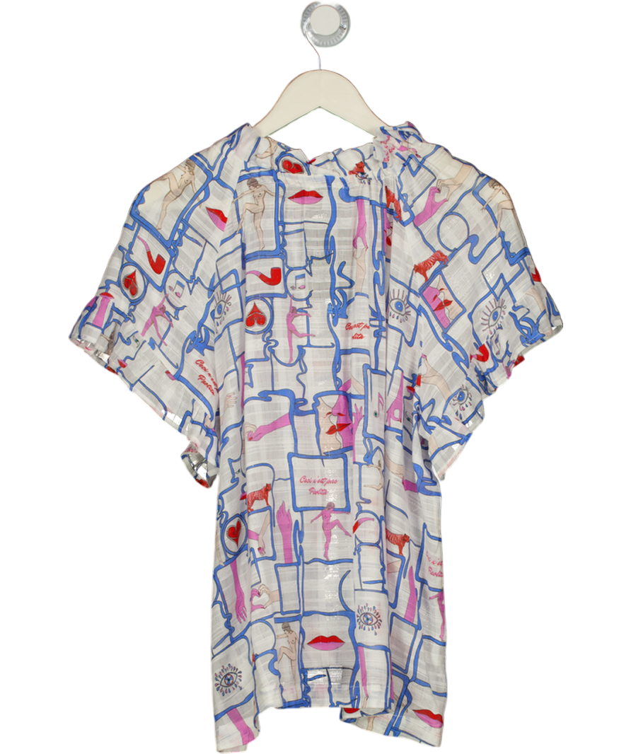 PAOLITA White Smoke & Mirrors Print Ruffle Sleeve Blouse UK S